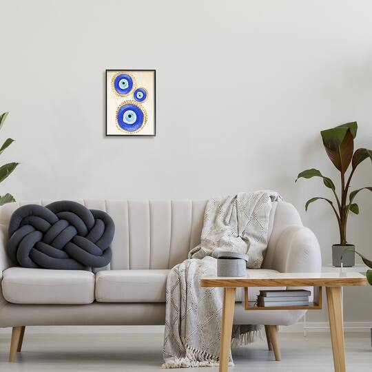 Stupell Industries Round Blue Evil Eye Pattern Dotted Detail Framed Giclee Art